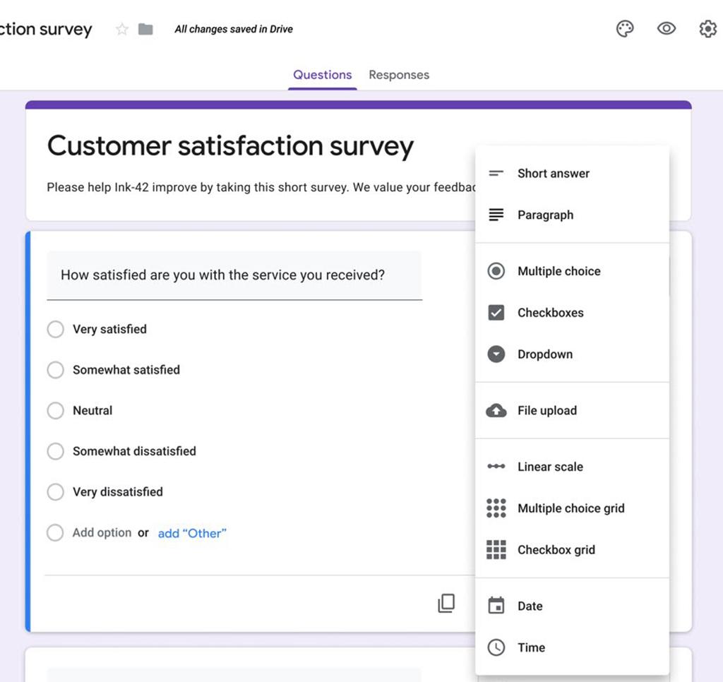 Contoh jenis pertanyaan pada formulir Google untuk penelitian